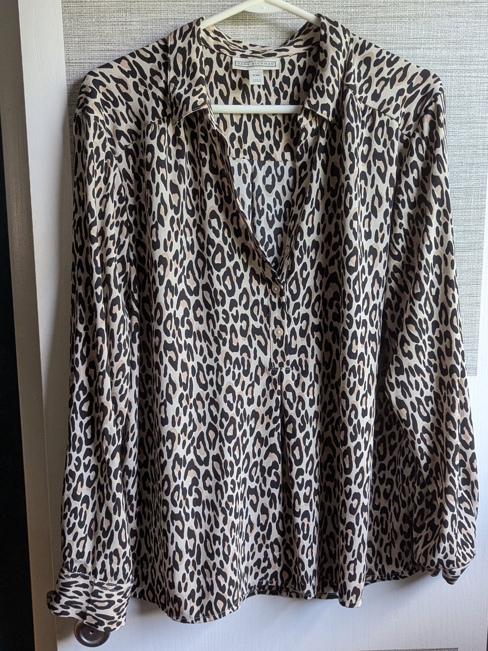 Dana Buchman Leopard Print Button-Down Blouse in Beige and Black